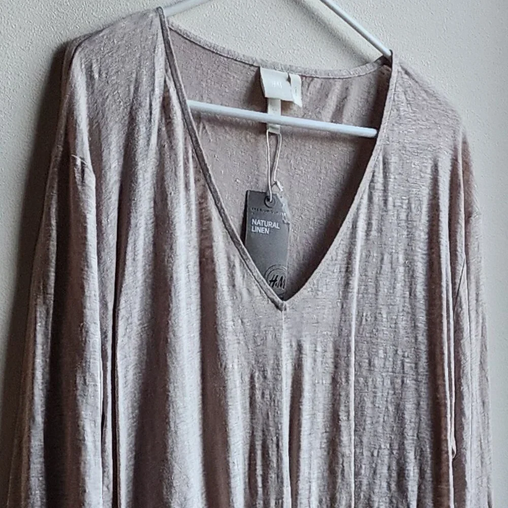 NWT H&M Natural 100% Linen V-Neck Tie-Front Jersey Size XL